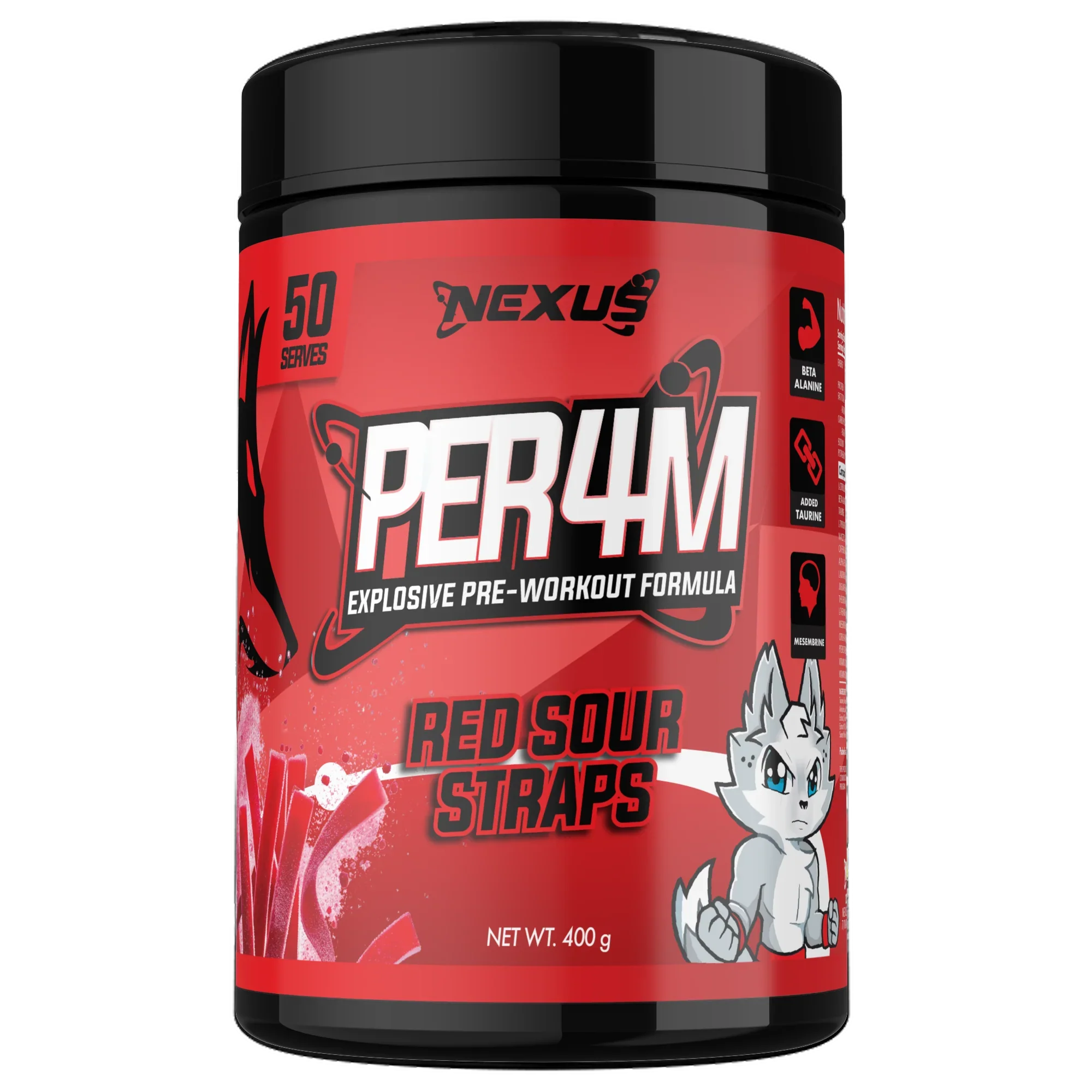 Nexus Per4m Pre-Workout Red Sour Straps 50 Serves