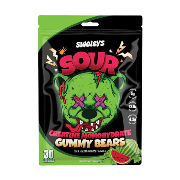Swoleys Creatine Sour Gummy Bears Watermelon 30 Serves